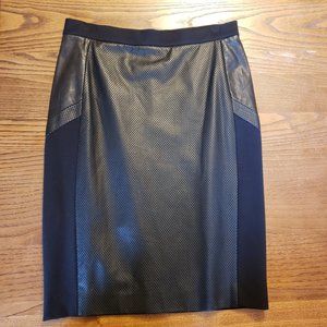 DKNY Perforated Leather Panel Pencil Skirt in Black